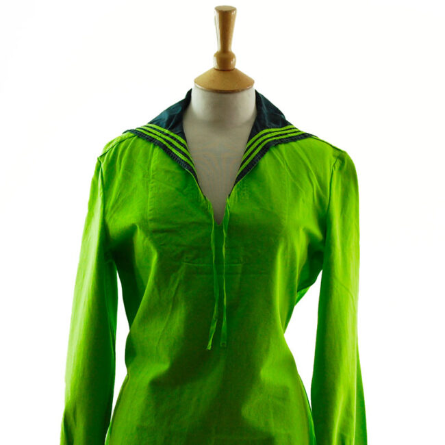 close up of Florescent Green Long Sleeve Sailor Top