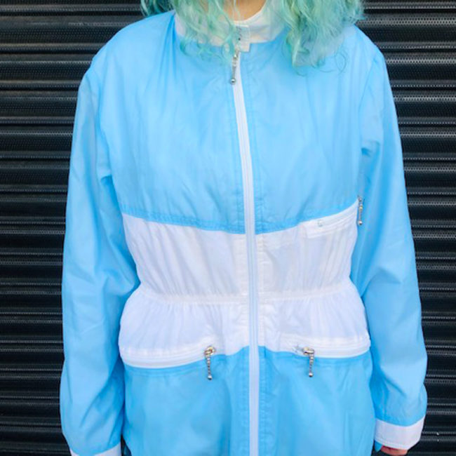 close up of Rodeo Blue And White Windbreaker Jacket