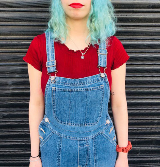 close up of Vintage Flared Denim Dungarees