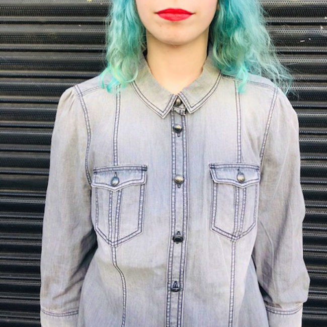 close up of Womens Burberry Grey Denim Shirt