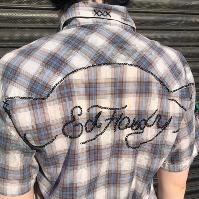 close up of Womens Ed Hardy Plaid Shirt