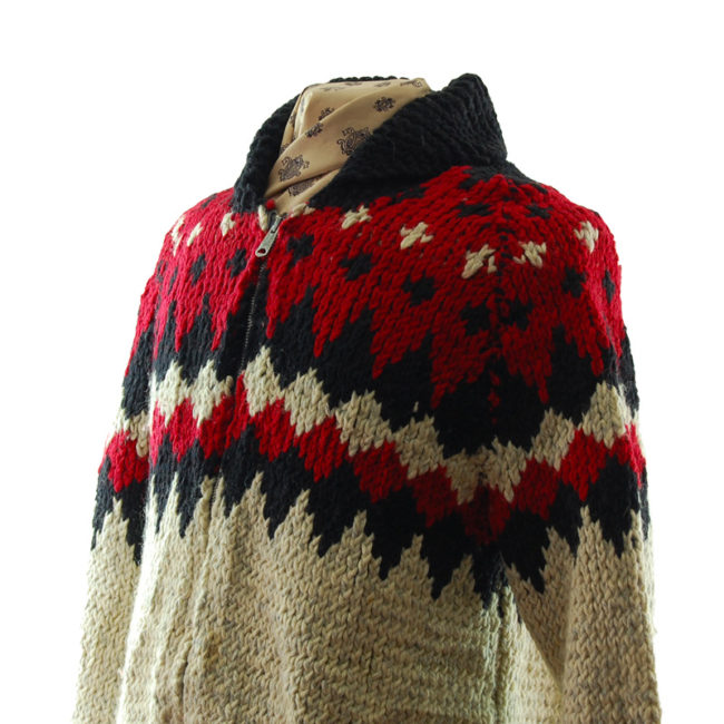 side close up of Red And Black Buffalo Cardigan