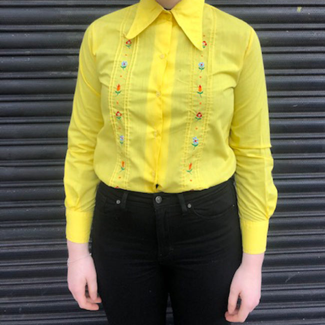 70s Yellow Floral Embroidery Shirt