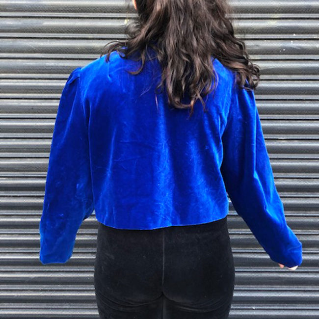 back of 80s Royal Blue Puff Sleeve Jacket