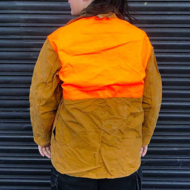 back of Florescent Orange And Canvas Hunting Jacket