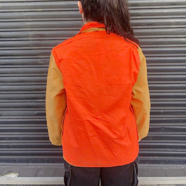 back of Neon Orange And Canvas Hunting Jacket