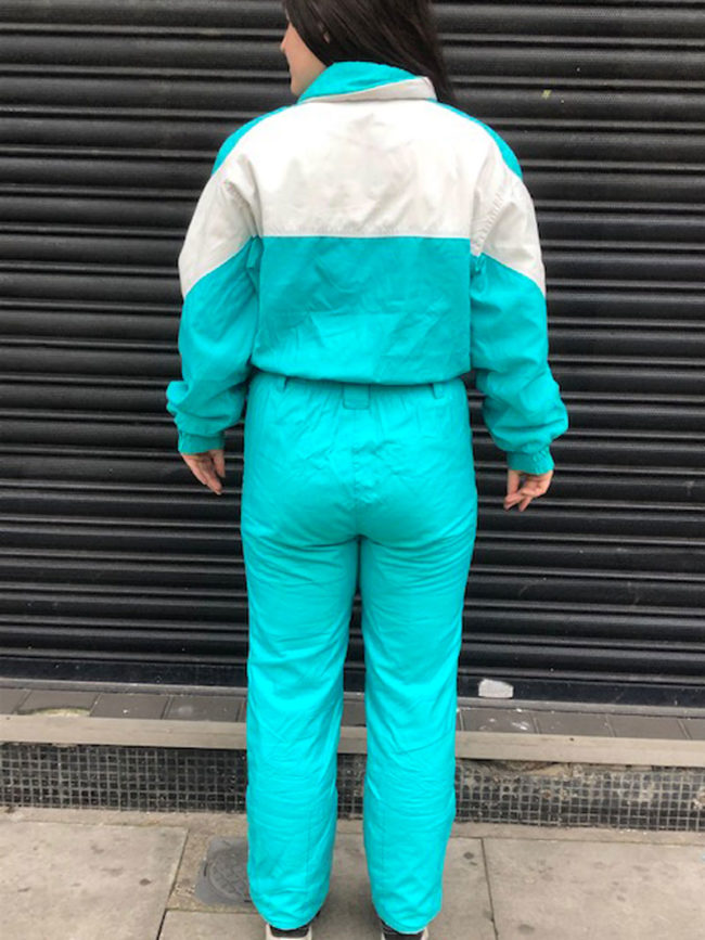 back of Volkl Teal Skiing Suit