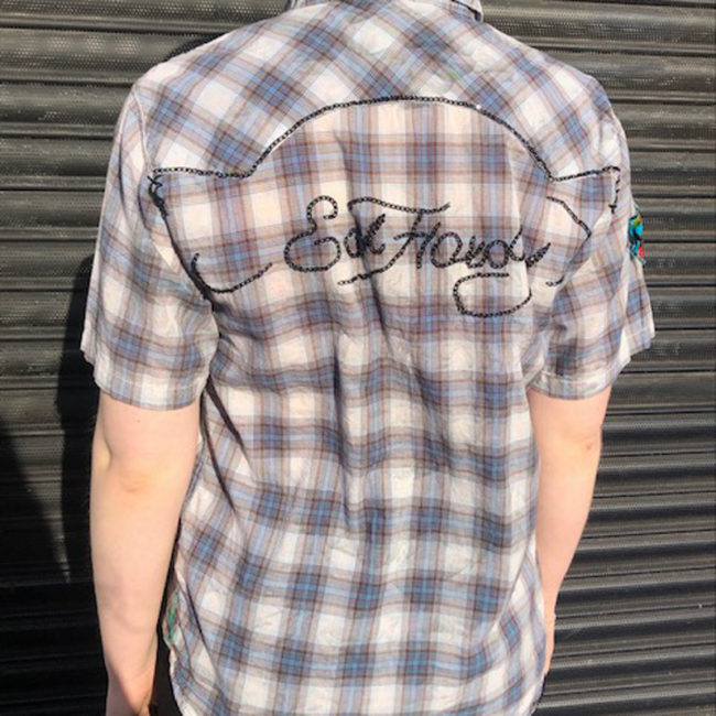 back of Womens Ed Hardy Plaid Shirt