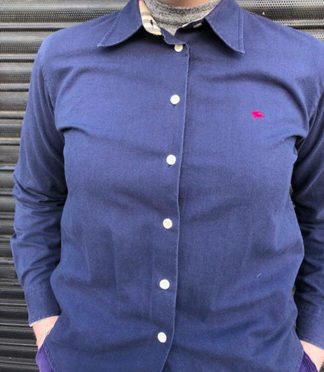 close up of Womens Burberry Blue Cotton Shirt