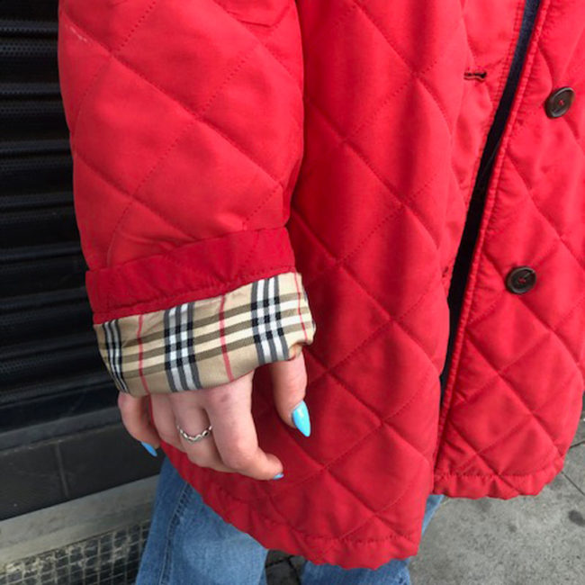 cuff of Red Burberry London Coat