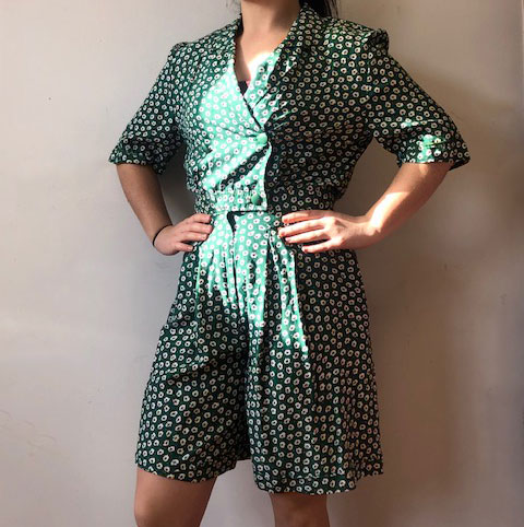 Green Flower Print Playsuit