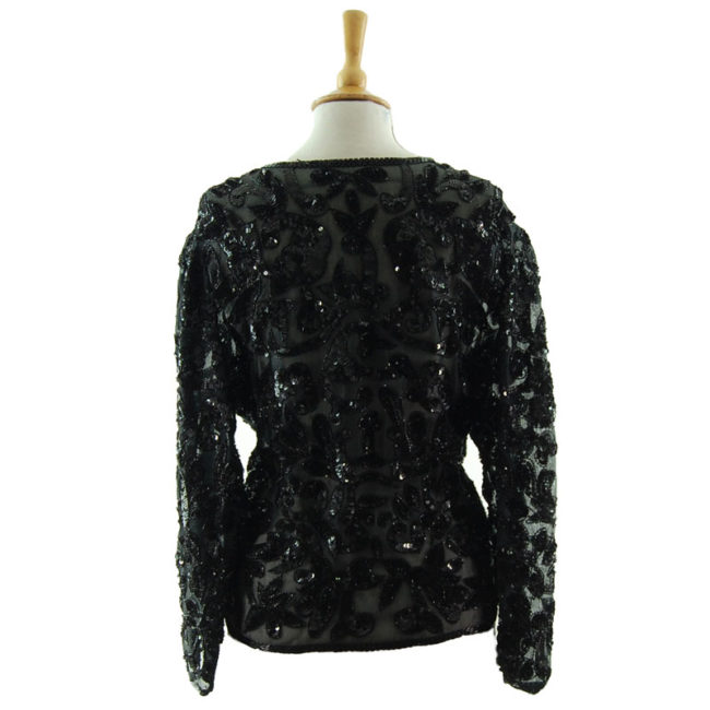 back of 90s Black Sequined Cardigan