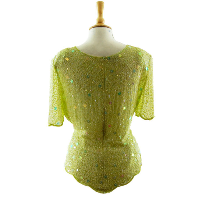 back of Beaded Pastel Green Top