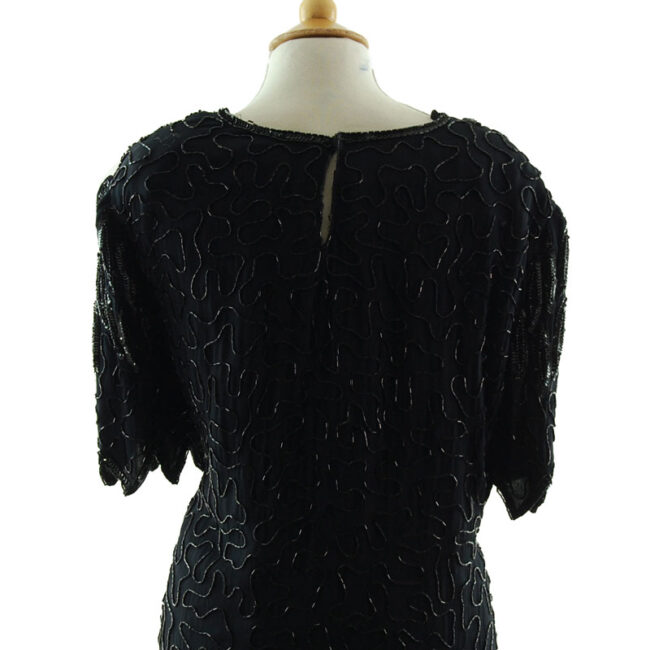 close back of 90s Black Chiffon Beaded Top