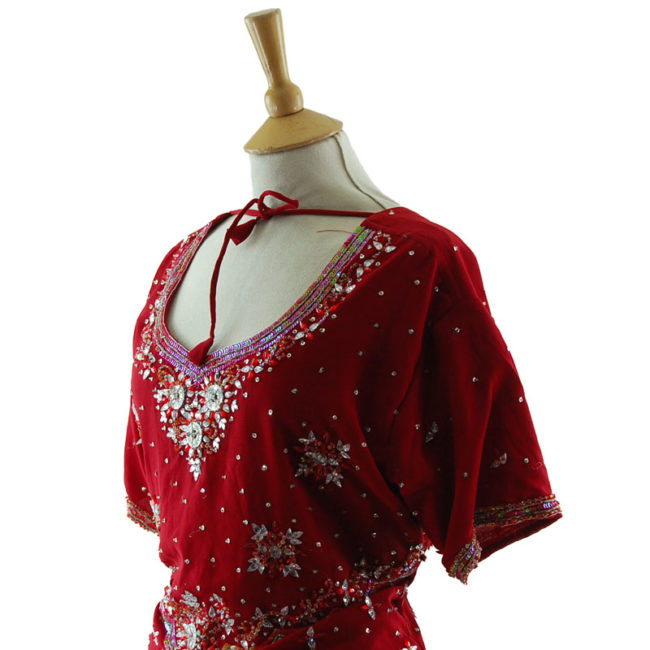 close side of 90s Red And Silver Sequined Top