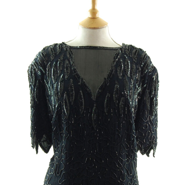 close up of 90s Black Chiffon Beaded Top