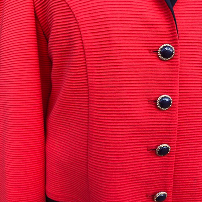 close up of 90s Red Ribbed Suit Jacket