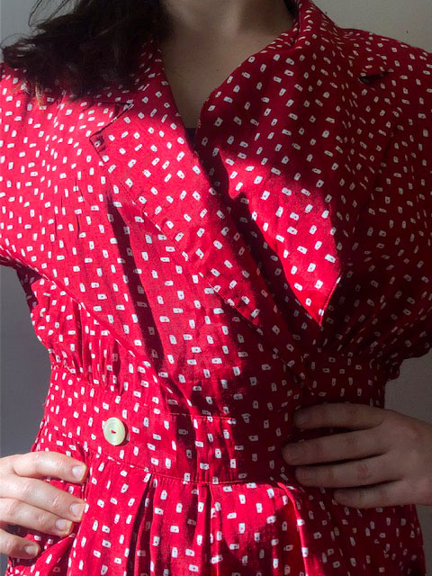 close up of Vibrant Red Vintage Playsuit