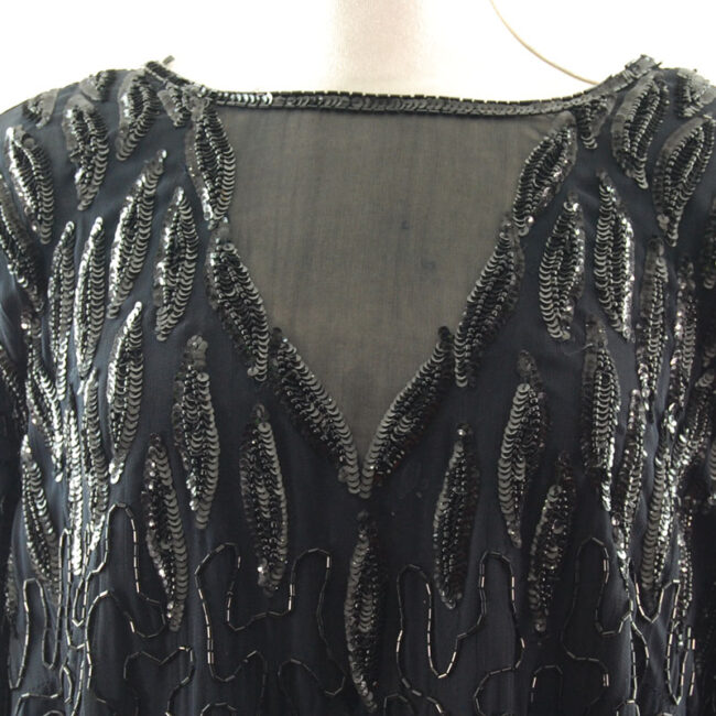 neckline 90s Black Chiffon Beaded Top