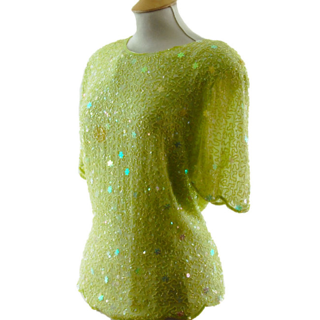 side of Beaded Pastel Green Top