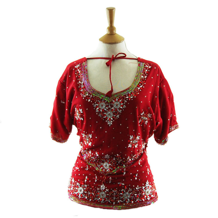 90s Red And Silver Sequined Top