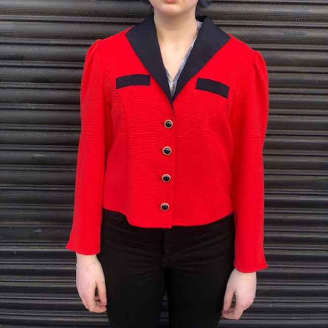 90s Red Ribbed Suit Jacket