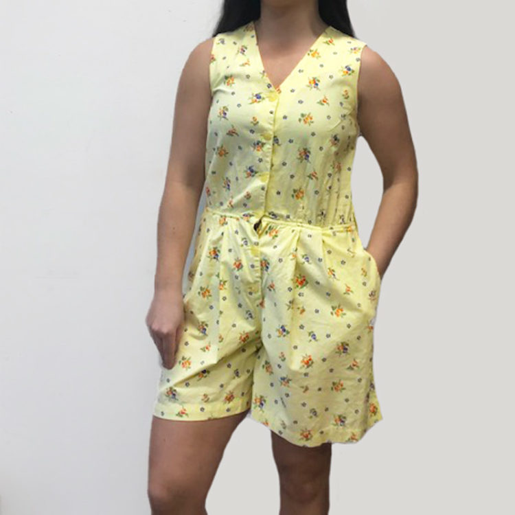 90s Yellow Floral Print Playsuit