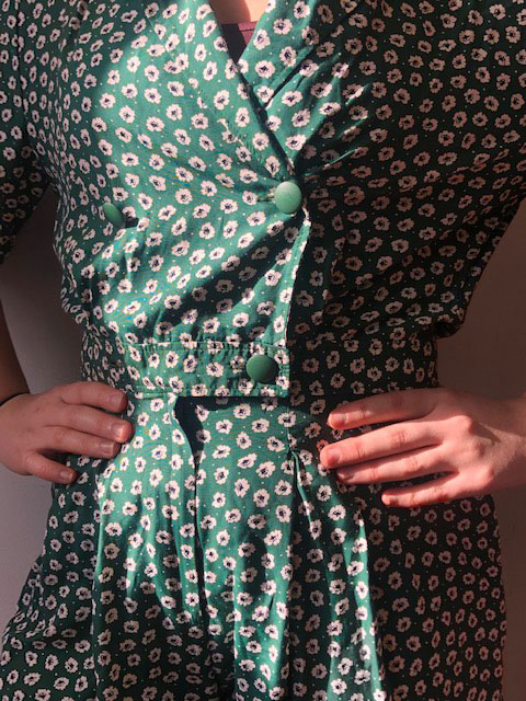 close up of Green Flower Print Playsuit