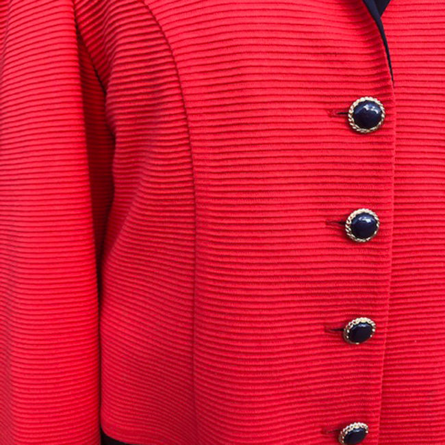 close up of 90s Red Ribbed Suit Jacket