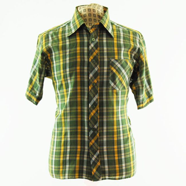 70s Green Plaid Printed Shirt