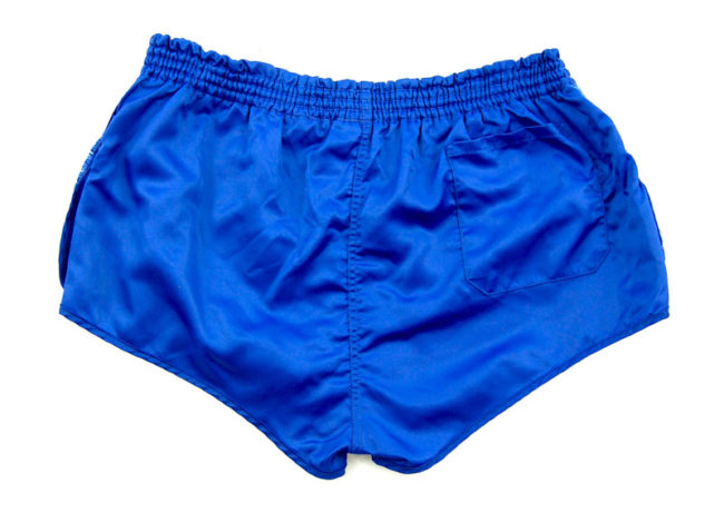 back of 90s Adidas Satin Blue Sport Shorts