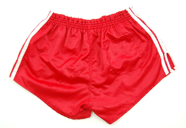 back of 90s Adidas Satin Red Sport Shorts