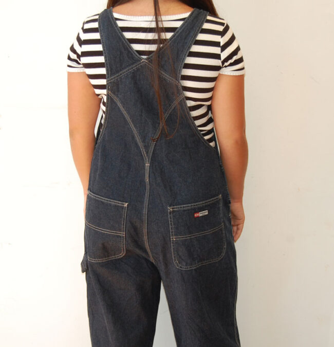 close back of Denim Union Bay Dungarees