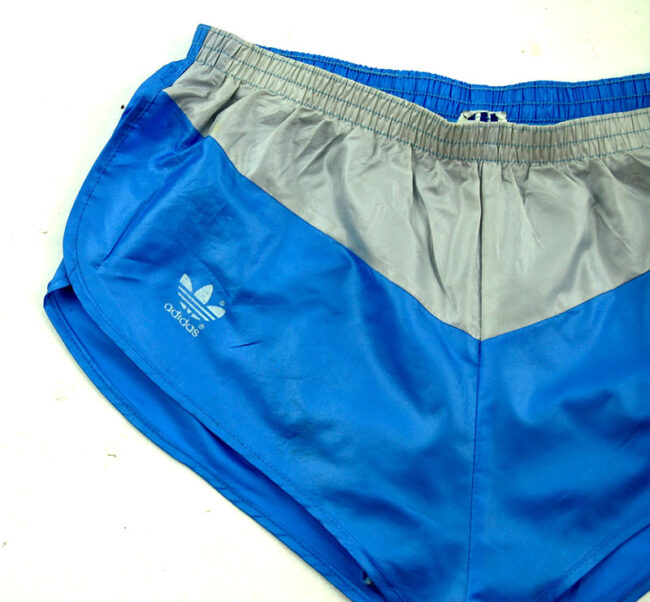 close up of 90s Adidas Blue Sport Shorts