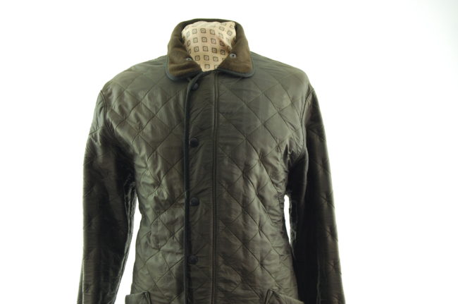 close up of Barbour Green Diamond Quilt Coat