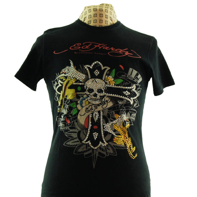 close up of Designer Ed Hardy T Shirt