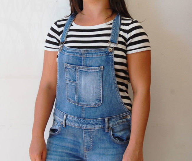 close up of FB Sister Skinny Dungarees