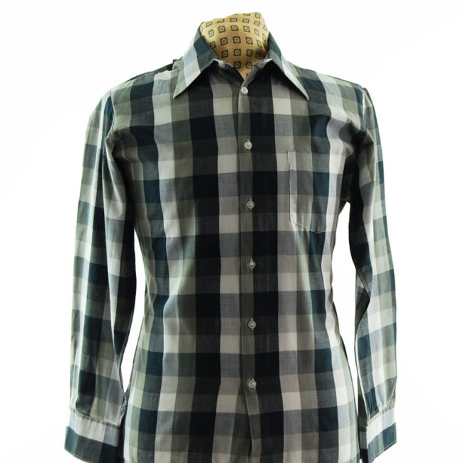 close up of Monochrome Plaid 70s Shirt