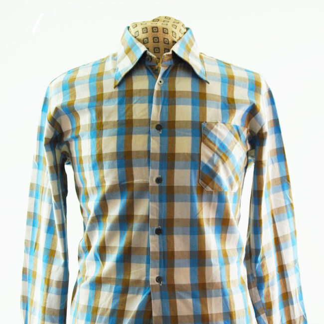 close up of Vintage Pastel Plaid 70s Shirt