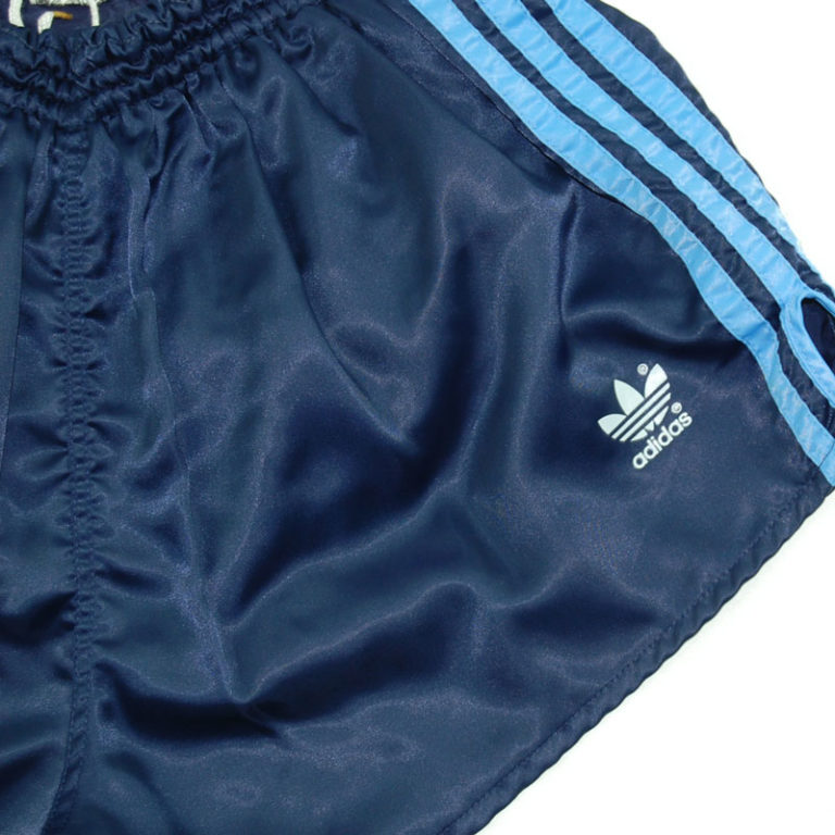 Adidas Navy Satin Sport Shorts - UK M - Blue 17 Vintage Clothing