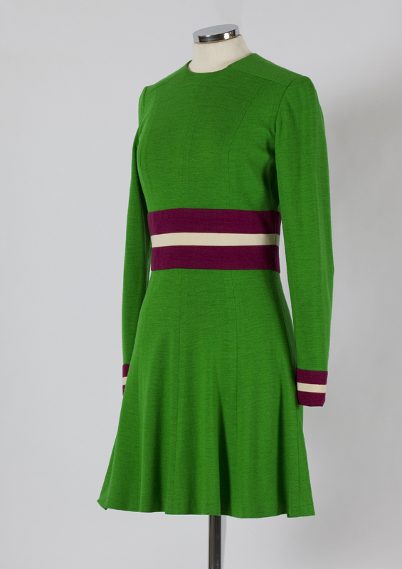1960 Mary Quant green, purple and white jersey minidress 1960 Mary Quant green, purple and white jersey minidress