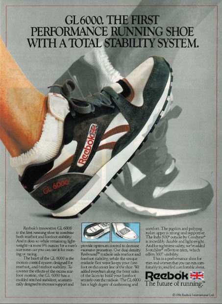 Reebok USA GL6000 sports shoe Ad, 1986 Reebok USA GL6000 sports shoe Ad, 1986