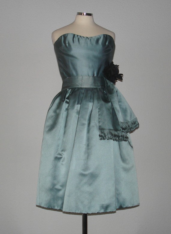 Blue satin strapless cocktail dress by Yves Saint Laurent for Christian Dior, Paris, 1959 Blue satin strapless cocktail dress by Yves Saint Laurent for Christian Dior, Paris, 1959