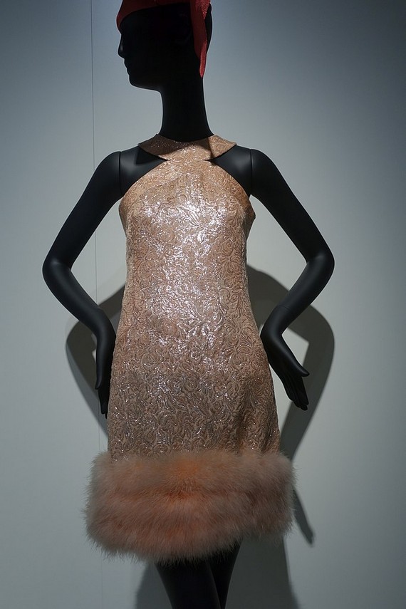 Pierre Cardin 1970s metallic cocktail dress with ostrich feathered trim Pierre Cardin 1970s metallic cocktail dress with ostrich feathered trim