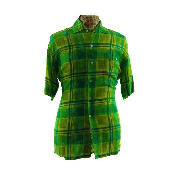 80s Vibrant Green Plaid Shirt