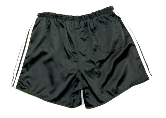 back of 90s Adidas Black Satin Sport Shorts