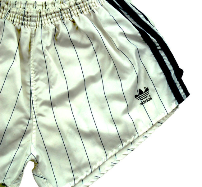 side of 90s Adidas White Satin Sport Shorts
