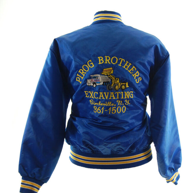 back of Blue Satin Baseball Jacket