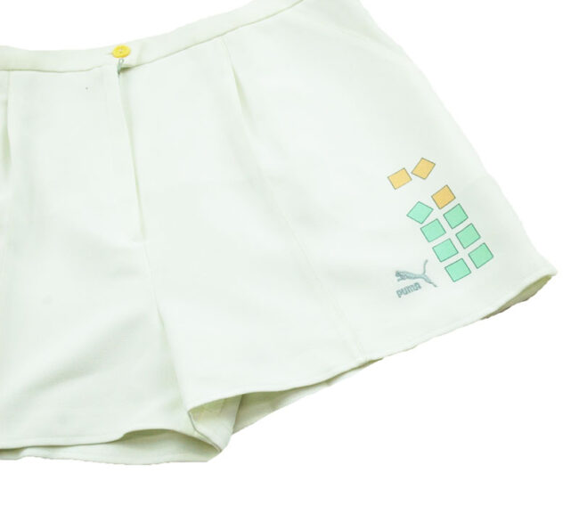 close up of 90s Puma White Tennis Shorts