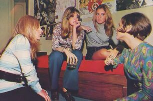 70s clothing-Four Women wearing 70s clothing in magazine photoshoot, 1970